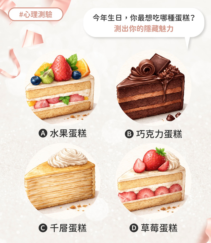 今年生日，你最想吃哪種蛋糕？ 測出你的隱藏魅力