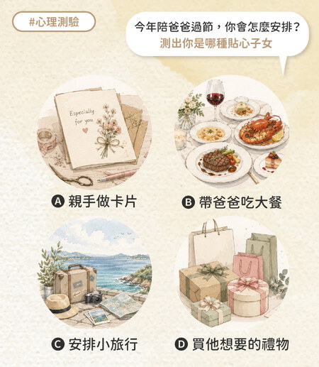 今年陪爸爸過節，你會怎麼安排？ #測出你是哪種貼心子女
